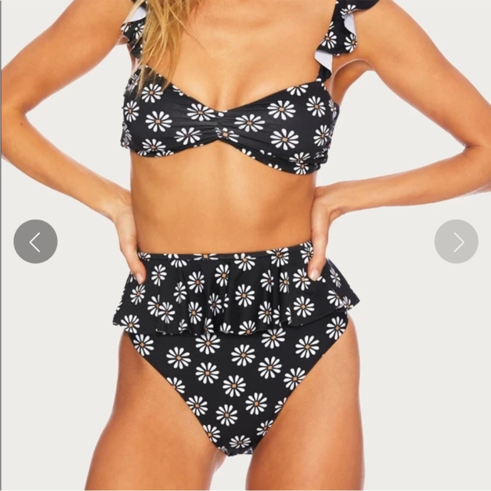 Beach Riot Black Daisy Ruffle High-Waist Two-Piece Bikini